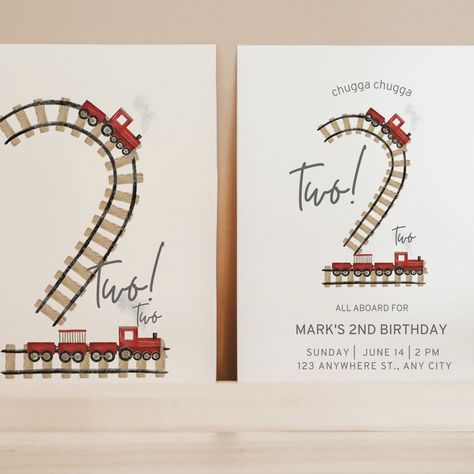 Two Two Cute 2nd Birthday Party Train, Train Themed Second Birthday, Chugga Chugga Two Two 2nd Birthday Cake, Train Second Birthday, Chugga Chugga Two Two Birthday, Train Theme Party, Train Birthday Invitation, Chugga Chugga Two Two, Train Invitation