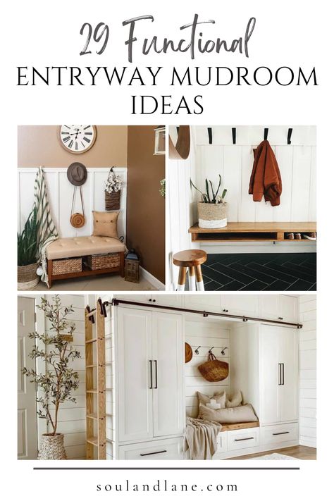 Craft a welcoming and organized entry with mudroom ideas tailored to keep clutter at bay right from the door. Explore built-in cubbies for stashing coats and backpacks, bench seating with hidden storage for shoes, and wall-mounted hooks for scarves and hats. Enhance functionality with a message center or chalkboard for family reminders. These entryway mudroom ideas not only serve to organize daily essentials but also create a warm, inviting space that makes a lasting first impression on guests a Entry Cabinets, Entryway Mudroom Ideas, Minimal Entryway, Entryway Basket, Floating Bench, Foyer Storage, Storage For Shoes, Built In Cubbies, Entry Organization