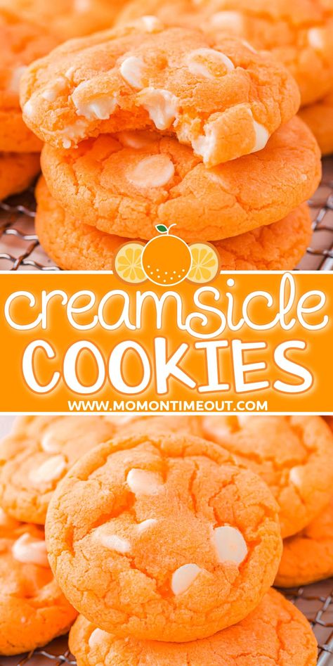 Orange Creamsicle Cookies, Creamsicle Cookies, Orange Cookies, Cake Mix Cookie Recipes, Orange Creamsicle, Easy Baking Recipes Desserts, Baked Dessert Recipes, Cake Mix Cookies, Fun Baking Recipes