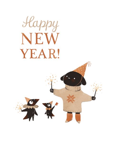 New Year Illustration Art, Happynewyear Design, New Years Animation, New Year Eve Illustration, New Years Eve Illustration, New Years Illustration, Gif Illustration, Happy New Year Illustration, Holiday Animals Illustration