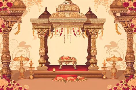 Indian Wedding Background Images, Wedding Mandap Illustration, Temple Wedding Indian, Wedding Elements Png, Mandap Illustration, Wedding Banner Design Background, Caricature Background, Wedding Bg, Indian Wedding Mandap