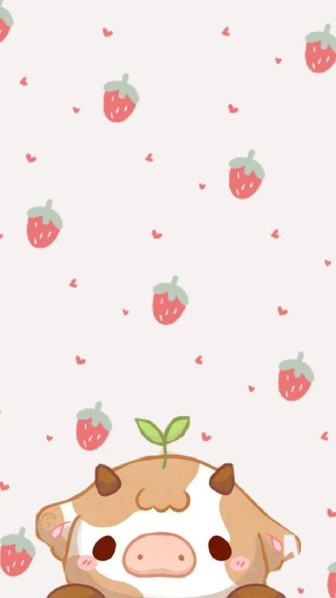 Sketchbook Ideas Inspiration, Cow Wallpaper, Ipad Air Wallpaper, Cow Drawing, Cute Home Screen Wallpaper, Cute Home Screens, Strawberry Cow, Pretty Phone Wallpaper, Cute Patterns Wallpaper