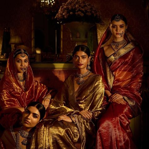 Sabyasachi Mukherjee on Instagram: “Tissue sarees paired with traditional style temple jewellery crafted in 22 karat gold and embedded with uncut diamonds, emeralds and rubies…” Sabyasachi Collection, Sabyasachi Bridal, Tissue Sarees, Sabyasachi Mukherjee, Sabyasachi Jewelry, Sabyasachi Sarees, Sabyasachi Bride, Fashion Designer Studio, Sabyasachi Jewellery