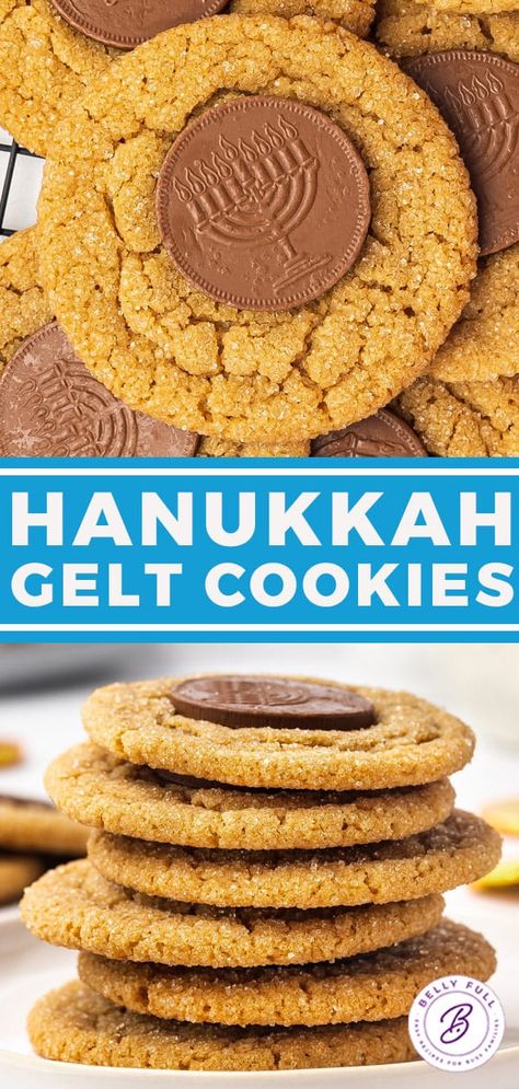 Gelt Cookies, Hanukkah Ideas, Hanukkah Food Ideas, Hanukkah Dinner Ideas, Hannukah Dinner Ideas, Hanukkah Desserts Easy, Jewish Baked Goods, Hanukkah Cookies Recipe, Hanukkah Brunch