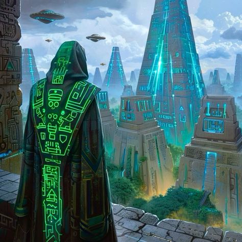 Magic Fantasy World Concept Art, Sci Fi Places, Advanced Civilization Concept Art, Ancient Technology Concept Art, Medieval Futurism, Sci Fi Magic, Science Fantasy Art, Scifi Concept Art, Advanced City