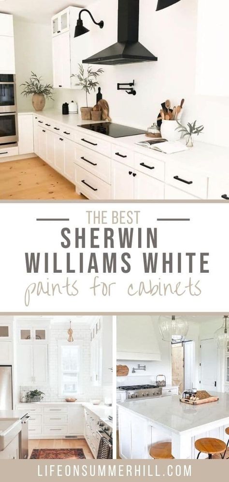 Popular White Paint Colors For Cabinets, White Painted Cupboards, Cabinet Color For White Appliances, White Cabinets Off White Walls, Decor For All White Kitchen, Sherwin Williams Oxford White, Most Popular White Paint For Cabinets, White Wall And Cabinet Color Combinations, Pure White Kitchen Cabinets Sherwin Williams