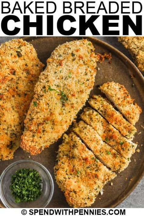 Chicken With Bread Crumbs, Oven Baked Breaded Chicken, Baked Breaded Chicken Breast, Bread Crumb Chicken, Baked Breaded Chicken, Bread Crumbs Recipe, Breaded Chicken Recipes, Chicken Shawarma Recipe, Bake Chicken