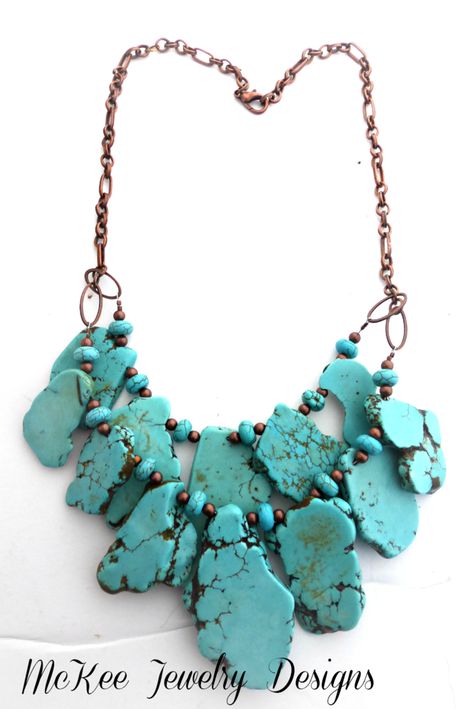 Chunky turquoise howlite bead necklace Two Layer Necklace, Turquoise Necklaces, Layer Necklace, Turquoise Howlite, Copper Metal, Hand Made Jewelry, Metal Necklaces, Jewelry Projects, Bohemian Jewelry