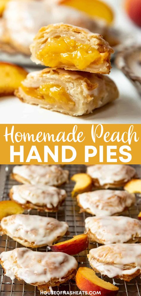 Peach season is too short, so don’t miss making these delightful Peach Hand Pies! They are a handheld version of your favorite summer pie full of juicy, sweet peaches at their peak freshness. Made with a buttery, flaky crust, and homemade peach pie filling, these are always a hit at pool parties and backyard BBQs. | peach hand pies recipes | peach hand pies with fresh peaches | homemade peach hand pies recipe Homemade Peach Hand Pies, Individual Peach Pie Recipes, Peach Cobbler Hand Pies, Peach Pocket Pies, Easy Fruit Hand Pies, Baked Peach Hand Pies With Fresh Peaches, Hand Peach Pies, Small Batch Peach Pie Filling, Hand Fried Pies