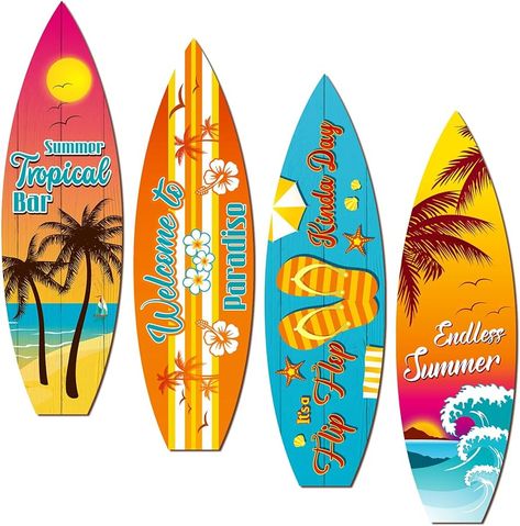 Amazon.com: Blulu 4 Pcs Tiki Surfboard Wall Hanging Sign Surfboard Beach Signs Tiki Totem Decoration Surfboard Wall Summer Theme Decor Hawaiian Luau Party Decoration for Aloha Tropical Birthday Party (Tiki) : Home & Kitchen Tiki Party Decorations, Hawaiian Luau Party Decorations, Surfboard Sign, Summer Wood Sign, Tropical Bar, Birthday Party Summer, Tropical Birthday Party, Luau Party Decorations, Surfboard Decor