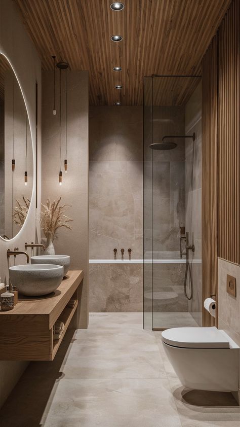 13 Earth Tone Bathroom Ideas for a Natural Look – Balanced Home Living Bath And Bedroom Together, Natural Element Bathroom, Modern Elegant Bathroom Ideas, Bath And Shower Bathroom, Neutral Bathrooms Earth Tones, 1.5 Bathroom Ideas, Beige Brown Bathroom Ideas, Bathrooms Ideas 2024, Earthy Tones House Interior