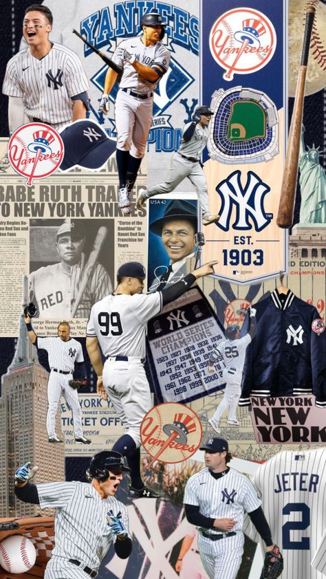 Baseball Collage Ideas, Ny Yankees Wallpaper, Yankees Background, Baseball Wallpaper Aesthetic, Yankees Aesthetic, New York Yankees Wallpaper, Yankees Wallpaper, Anthony Volpe, Sports Edits