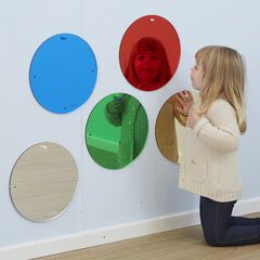 Circle Mirrors, Preschool Construction, Diy Sensory Board, Indoor Playroom, Montessori Room, Sensory Rooms, Interactive Walls, Circle Mirror, Big Mirror