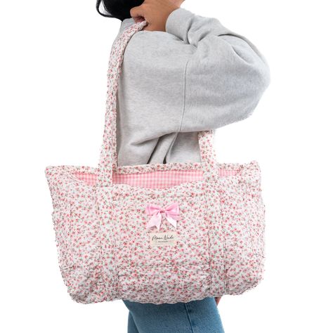 Peony Tote Bag Gingham Interior, Saved Money, Mini Makeup Bag, Large Makeup Bag, Vanity Bag, Quilted Tote Bags, Beach Gear, Quilted Totes, Cute Tote Bags