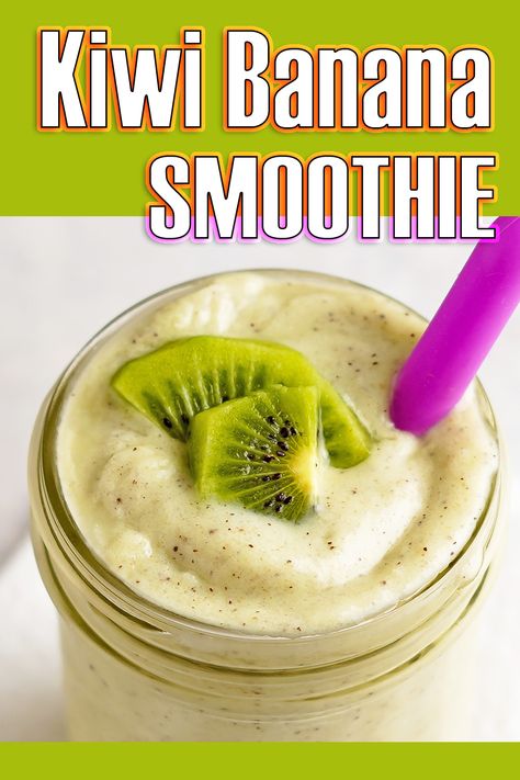 This is a refreshing yet filling kiwi banana smoothie, with fresh kiwi, frozen banana, Greek yogurt, ice, and a touch of honey for a bit of extra sweetness. You can make this smoothie in only a few mintues, so this would work great as a quick breakfast, or to take as a snack on the go! Smoothie With Honey, Smoothie With Greek Yogurt, Kiwi Smoothie Recipes, Kiwi Banana Smoothie, High Protein Smoothie Recipes, Greek Yogurt Smoothie, Protein Powder Smoothie, Kiwi And Banana, Yogurt Smoothie