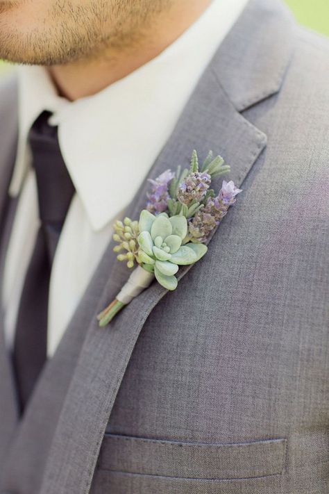 Succulent Boutonniere for the Groom                                                                                                                                                      More Succulent Boutonniere, Boda Mexicana, Succulent Wedding, Boutonniere Wedding, Lavender Wedding, Forest Wedding, Groom And Groomsmen, Suit And Tie, Wedding Themes