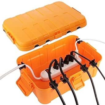 Flemoon Large Outdoor Electrical Box, IP54 Waterproof Outdoor Extension Cord Cover Weatherproof, Protect Outlet, Plug, Socket, Timer, Power Strip, Holiday Light Decoration, Orange Power Strip Hide, Extension Cord Cover, Outdoor Outlet, Outdoor Extension, Outdoor Extension Cord, Outlet Plug, Flat Wire, Garden Power Tools, Cord Cover