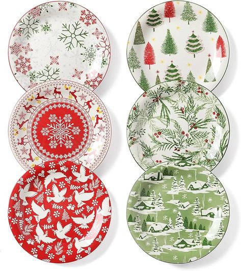 SHOP NOW - 10 Inch Ceramic Serving Plates for Pasta, Steak, Salads, Dishwasher and Microwave Safe, Christmas Dinnerware Set of 6 Steak Salads, Christmas Salad Plates, Christmas Dinnerware Sets, Pasta Side, Christmas Salad, Christmas Dinner Plates, Ceramic Dessert, Christmas Salads, Pasta Side Dishes