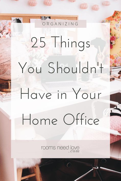 25 Things You Shouldn't Have In Your Office. The ultimate list of what you need to declutter from your home office right now. Neutral Office Organization, How To Organize Your Office At Home, Office Clutter Organization, Functional Work From Home Office, What To Have On Your Desk, Office Declutter Organization Ideas, Ultimate Home Office, Office Essentials Checklist, Display Diplomas In Home Office