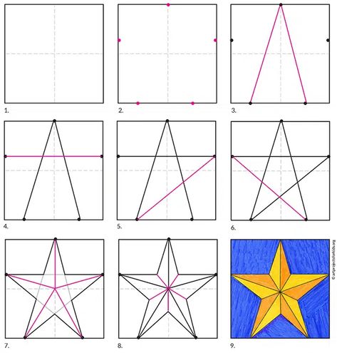 Easy How to Draw a Star Tutorial and Star Coloring Page Drawing A Star Step By Step, How To Draw A 3d Star, Star Drawing Tutorial, Star Drawing Step By Step, How To Draw A Perfect Star, How To Draw A Star Step By Step, Stars Painting Easy, How To Make Star, Envelope Fundraiser