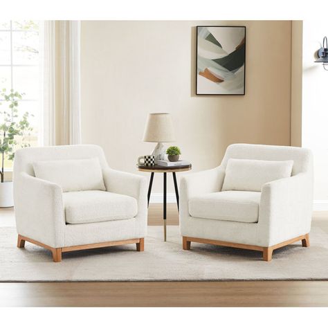 Living Room Sofa And Accent Chairs, Living Room Designs White Sofa, Living Room Designs Chairs, Armchair Seating Area, Accent Chairs With Cream Couch, Family Room Chairs Ideas, Accent Chair With Table And Lamp, Neutral Accent Chairs For Living Room, Two Chair Seating Area