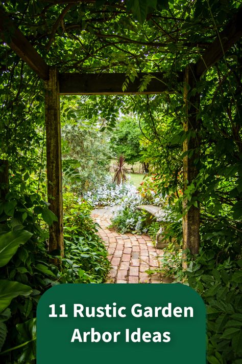 11 Rustic Garden Arbor Ideas (How To Build & Beautify) Rustic Garden Entrance Ideas, Arbor Made From Trees, Wooden Arbor Ideas, Vine Arbor, Rustic Arbor Ideas, Diy English Garden, Garden Arbors Ideas Backyards, Rustic Garden Archway, Arbor In Garden