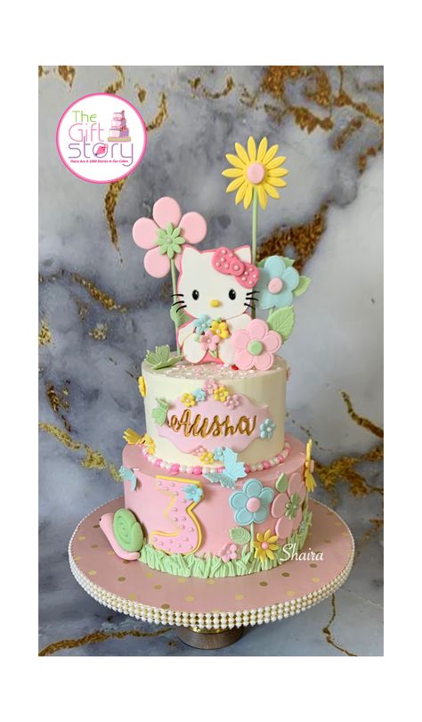 Hello Kitty Birthday Cake 2 Tier, Hello Kitty Cake 2 Tier, Double Cake Design, Sanrio Cake Birthday, Hello Kitty And Friends Cake, Hello Kitty Cake Ideas, Hello Kitty Cake Design, Pastel Hello Kitty, Hello Kitty Pastel