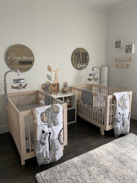 Twins Nursery Small Room, Twin Nursery Room Ideas, Nursery Room Inspiration Twins, Twins Nursery Room Gender Neutral, Nursery Room For Twins, Twin Nursery Small Room, Cute Nursery Ideas Gender Neutral, Newborn Nursery Ideas Neutral, Twin Small Nursery