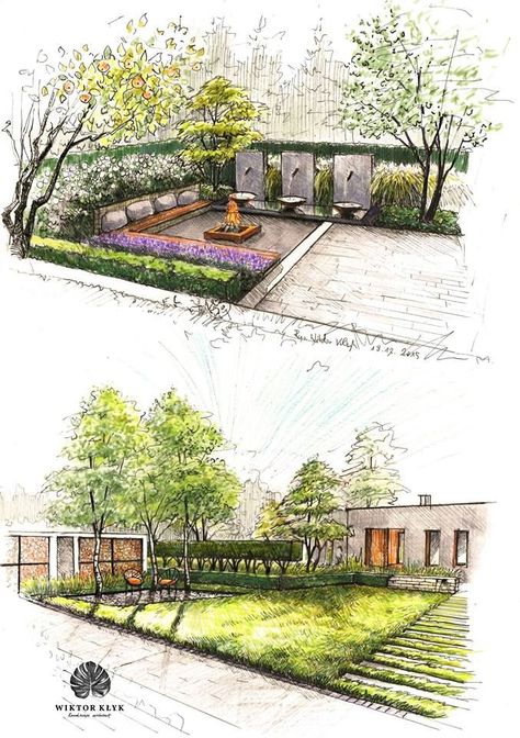 Garden Design Landscape, Landscape Design Drawings, Landscape Architecture Drawing, Desain Lanskap, Garden Drawing, Landscape Sketch, Modern Landscape Design, Landscape Design Plans, Garden Design Plans