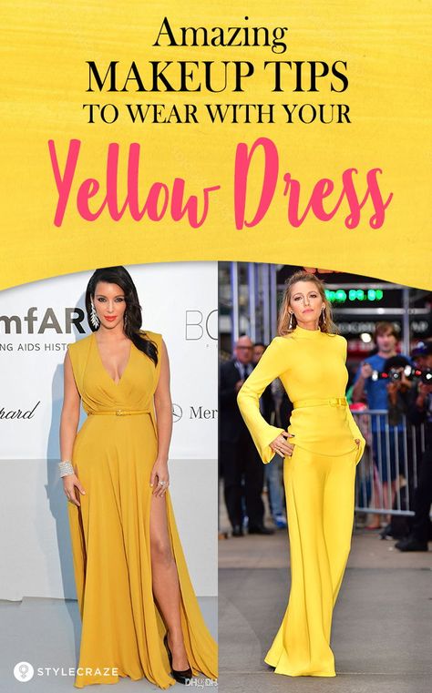 4 Amazing Makeup Tips To Wear With Your Yellow Dress #Makeup #MakeupIdeas #MakeupTips Makeup Ideas For A Yellow Dress, Prom Makeup With Orange Dress, How To Wear Yellow Dress, Makeup With Mustard Dress, Makeup To Wear With Yellow Dress, Makeup With Yellow Outfit, Yellow Outfit Makeup Ideas, Accessories For Yellow Dress, Yellow Dress Nails