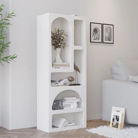 Homary bookcase Japandi Bookshelf, Arched Bookcase, Art Deco Bookcase, Bookshelf Wood, Wood Office Furniture, Japandi Interior Design, Farmhouse Console Table, White Bookshelves, Modern Bookshelf