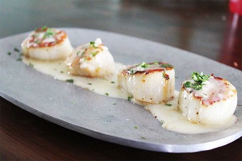 Beurre Blanc Sauce Recipe, Scallop Recipe, Seafood Scallops, French Sauces, Scallop Recipes, Entree Recipes, Fish Dishes, Seafood Dishes, Wedding Food