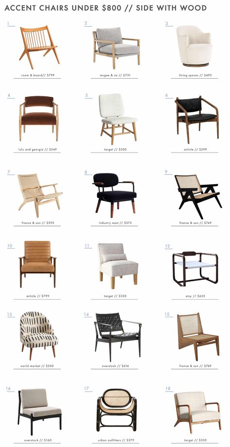 Accent Chairs Under $800 (Organized By How You Actually Use Them) - Emily Henderson Reading Corner Chair, Contemporary Living Room Chairs, Types Of Chairs, Contemporary Accent Chairs, Vintage School Chairs, Poltrona Design, Living Room Reveal, Chair Designs, Art Furniture Design