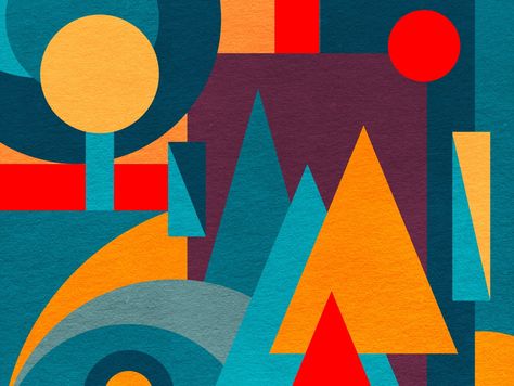 Abstract Landscape in Geometric Patterns by Jen Du Geometric Shapes Art, Geometric Design Art, Abstract Geometric Art, Graphic Design Pattern, Pop Art Painting, Shape Art, Abstract Drawings, Metal Art Prints, Simple Art