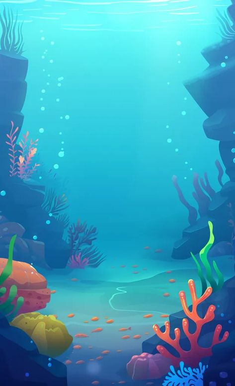 This is an image of an underwater scene. The water is a deep blue color and there are many different types of fish swimming around ->> more details in ai-img-gen.com Sea Background For Editing, Aquarium Graphic Design, Ocean Background Underwater, Under The Sea Images, Under The Sea Background, Different Types Of Plants, Background Ocean, Background Sea, Underwater Cartoon