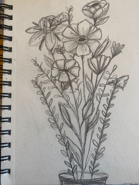 Flower drawing Flower Bunch Doodle, Flower Bunch Drawings, Wild Flower Bouquet Drawing, Drawing Sketches Flowers, Big Flower Drawing, Vase Of Flowers Drawing, Flowers Drawing Bouquet, Bunch Of Flowers Drawing, Bouquet Of Flowers Drawing