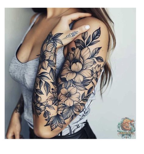 Tatoos Woman Mandala, Right Arm Sleeve Tattoo For Women, Womens Arm Tattoos Sleeve, Mandala Sleeve Tattoos For Women, Flower Forearm Sleeve, Heaven Tattoos Women, Shoulder To Arm Tattoos For Women, Floral Half Sleeve Tattoo, Voll Arm-tattoos