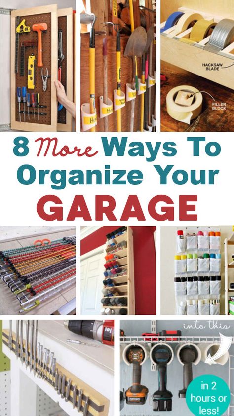 8 Ways To Organize Your Garage Garage Storage Hacks Organizing Ideas, Garage Organization Hacks Diy Ideas, Shed Pegboard Organization, Storage Ideas For Organization, Organizing Shed Storage, Organizing Shop Ideas, Paint Can Storage Ideas Garage, Organizing A Shed Ideas, Shed Organizer Ideas