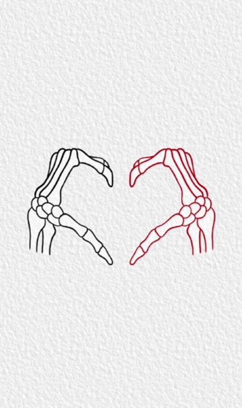 Matching Couple Tattoos Skeleton, Horror Themed Best Friend Tattoos, The Lovers Tattoo Ideas, Matching Tattoos Outline, Tattoo Ideas For Female Best Friends, Childhood Bff Tattoos, Zombie Couple Tattoo, Tattoo Matching Brother Sister, Best Friend Duo Tattoos