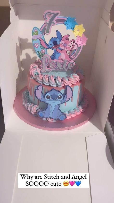 Bonnie Bakes | 🩷💙🧁💙🩷 . . . #stitch #cake #cakedesign #cakedecorating #cakeart #cakecakecake #birthdaycake #birthdaygirl #cakesofinstagram #cakestyle… | Instagram Lilo And Stitch Birthday Cake Ideas, Stitch And Angel Cakes Ideas, Cartoon Themed Cakes, Stitch Birthday Party Ideas Cake, Stitch And Angel Cake Ideas, Stitch Cake Ideas Birthday Parties, Stitch Bday Cake, Stitch Disney Cake, Angel And Stitch Cake