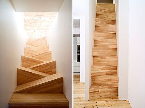 Sexy alternating stair case to move to the loft of a tiny house. Scale Loft, Stair Ladder, Tiny House Stairs, Escalier Design, Loft Stairs, Smart Tiles, Loft Ladder, Attic Stairs, Stair Case