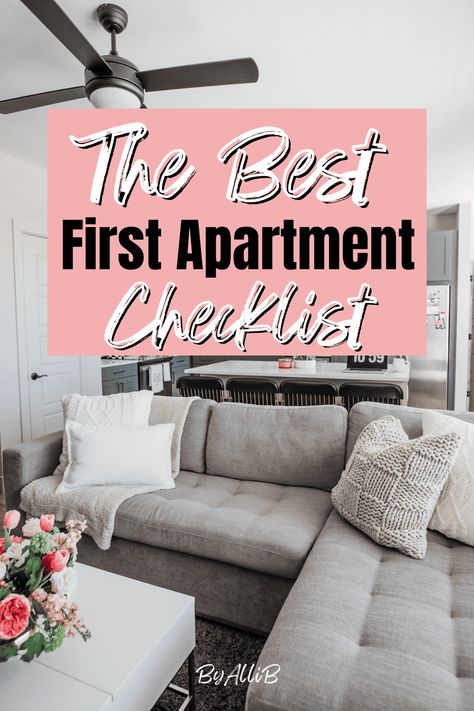 An Actual Checklist for Your First Apartment: 1. Kitchen Essentials 2. Bathroom Essentials 3. Bedroom Essentials 4. Cleaning Essentials New House Essentials List, Apartment List Moving Checklist, Move In Essentials, Apartment Checklist Essentials, College Apartment Checklist, Apartment Essentials List, New House Essentials, New Apartment Essentials, Apartment Essentials Checklist