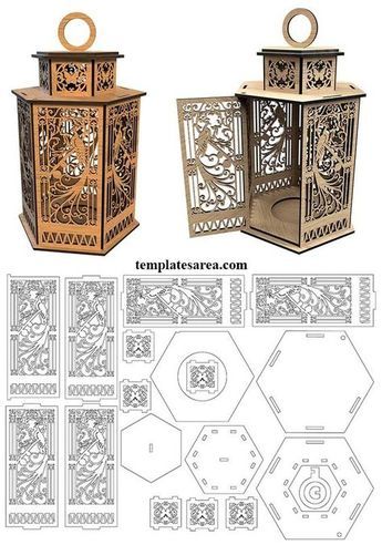 Cnc Machine Projects, Laser Cut Lamps, Lantern Template, Wood Laser Ideas, 3d Templates, Wood Burning Stencils, Wooden Lantern, Diy Laser Cut, Laser Cut Decor