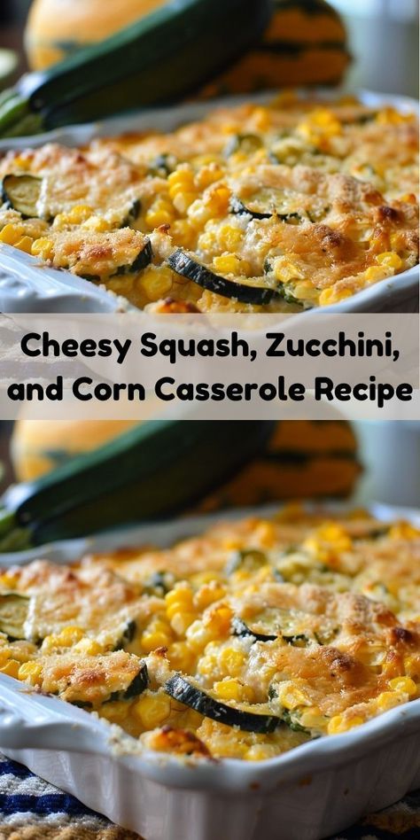 Easy cheesy squash, zucchini, and corn casserole. Ideal for nutritious and tasty family meals. Squash Zucchini And Corn Casserole, Zucchini Squash Corn Casserole, Squash And Corn Casserole, Zucchini Casseroles, Zucchini Corn Casserole, Cheesy Squash, Vegetarian Casseroles, Zucchini Cornbread, Zucchini Yellow Squash