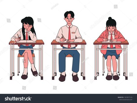 Students sitting at the desk and taking classes. hand drawn style vector design illustrations. #Ad , #SPONSORED, #classes#hand#desk#Students Sitting In School Reference, Sitting On School Desk Pose, Art Reference Poses School, Someone Sitting At A Desk Drawing, School Class Drawing Reference, Sitting In Classroom Reference Drawing, Students Sitting In Classroom Drawing, Student Poses Reference, School Desk Illustration