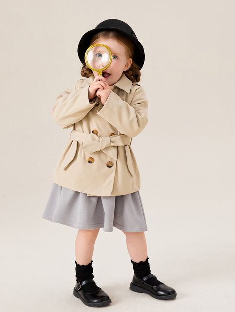 Khaki Dressy  Long Sleeve Polyester Plain Regular  Non-Stretch Spring/Fall Toddler Girls Clothing Shein Basics, Toddler Fall, Belted Trench Coat, Toddler Girl Outfits, Girl Clothes, Trench Coats, Girls Clothing, Toddler Girls