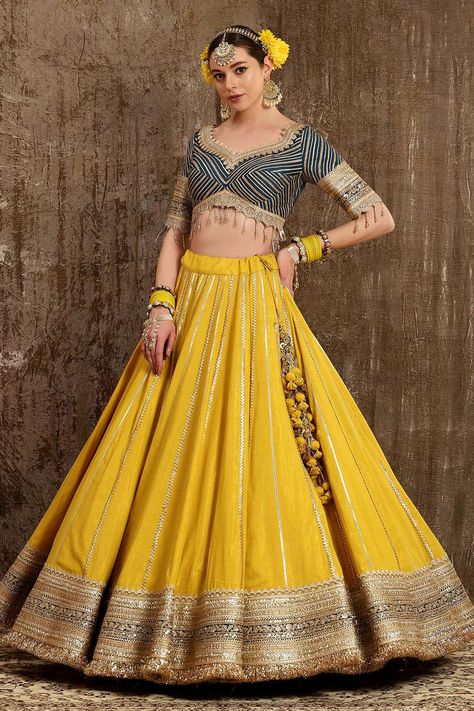 Buy Shikhar Sharma Blue Shimmer Chanderi Lehenga Set Online | Aza Fashions Chanderi Lehenga, Tassels Blouse, Bead Tassels, Leaf Sleeve, Yellow Lehenga, Wedding Lehenga Designs, Lehenga Designs Simple, Lehnga Dress, Indian Bride Outfits