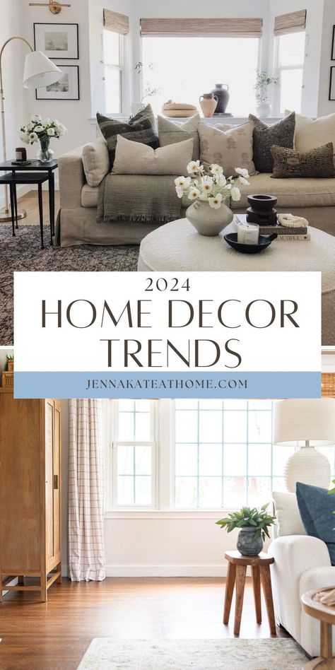 Let's take a look at the top trends for home decor and interior design for 2024. This is the perfect source of ideas and inspiration for your home! Livingrooms Design Ideas Neutral, What’s My Interior Design Style, Office Trends 2024, Curtains 2024 Trends, Decorating Tips For The Home, Complete Home Interior Design, Popular Home Decor Trends 2024, Neutral Home Design, 2024 Living Room Ideas