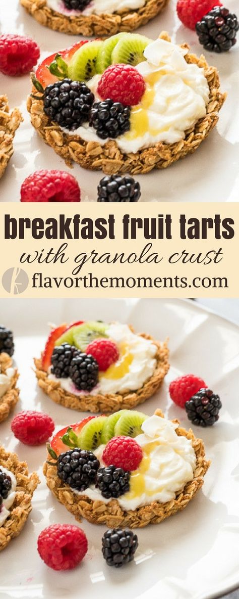 Granola Tart, Granola Crust, Yogurt Homemade, Breakfast Tart, Homemade Lemon Curd, Breakfast Fruit, Fruit Tart Recipe, Fruit Tarts, Crunchy Granola