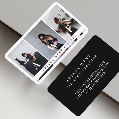 Collage Business, Personal Trainer Business, Fitness Business Card, Fitness Branding, Social Media Business Cards, Personal Fitness Trainer, Photo Business Cards, Photo Layout, Gold Business Card